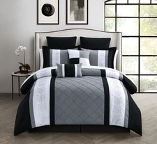 CHIC HOME STORE 8-PIECE EMBROIDERY COMFORTER SET KING LIVINGSTON BLACK