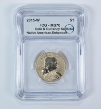 2015-W Sacagawea 1 $ (du jeu de pièces et de devises) amélioré MS70 ICG *2256