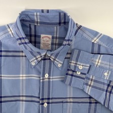 Brooks Brothers Madison Shirt Mens Large Blue Plaid Supima Cotton Made in USA