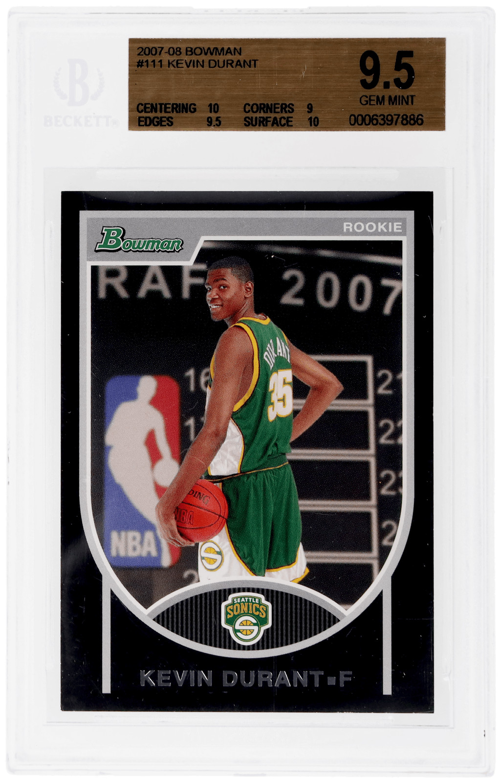 2007 Bowman Kevin Durant #111 /2999 BGS 9.5 Rookie RC