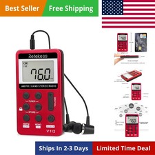 V112 AM FM Portable Pocket Radio, FM Receiver, Digital Tuning Stereo, with He...