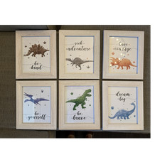 Set of 6 Dinosaur Nursery Art Prints with Inspirational Quotes, Framed