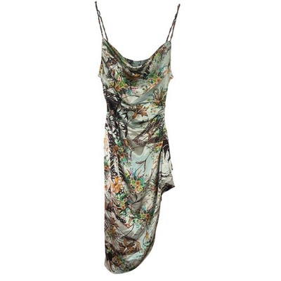 Vintage Kay Unger Petites Silk Sage Green Garden Floral Draped Midi Dress 2