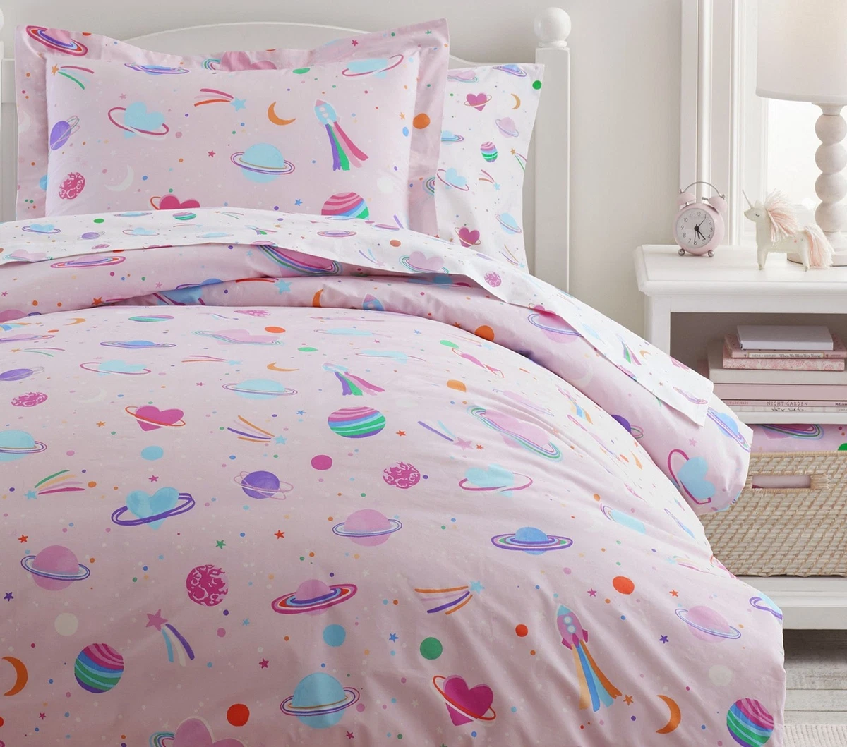 Couette Enfant Pottery Barn - Coton Bio - Rose Et Blanc Coeurs - Taille Pleine/reine