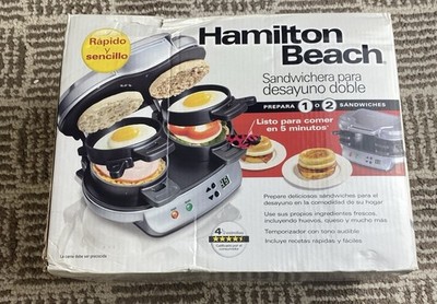 Hamilton Beach Dual Breakfast Sandwich Maker Silver Matte 1200 W Non-Stick Timer