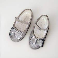 Toddler Girls Size 5 Gold Glitter Ballet Flat Slip On Bow Toe Christmas