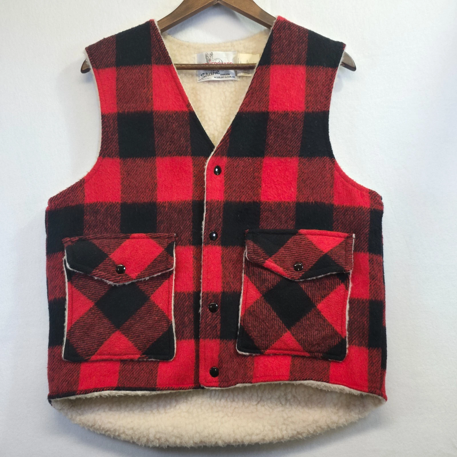 Vintage Weatherguard by Shane Buffalo Plaid Sherpa Lined Vest Size Medium