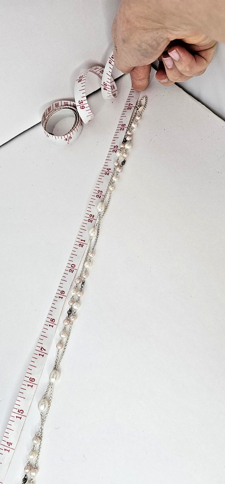 Sterling Silver Pearl stackable Necklace with Mar… - image 9