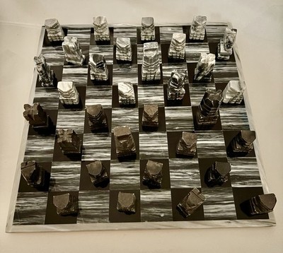 vintage marble & onyx chess set extra pieces handcrafted HEAVY - Rare Set