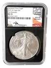 2019 W BURNISHED SILVER EAGLE FIRST RELEASES NGC MS70 JOHN MERCANTI