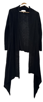 RONIT ZILKHA.  SCHWARZE STRICK-KATZENJACKE MIT OFFENEM WASSERFALL VORNE.  GR XL