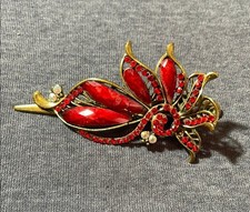Hair Clip Vintage Elegant Red and Gold Floral hair clip