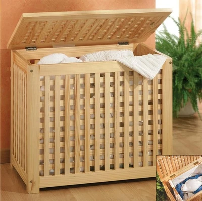 Holz Wäschetruhe, Wäschetonne Holztruhe mit Leinensack - Bild 1 von 3