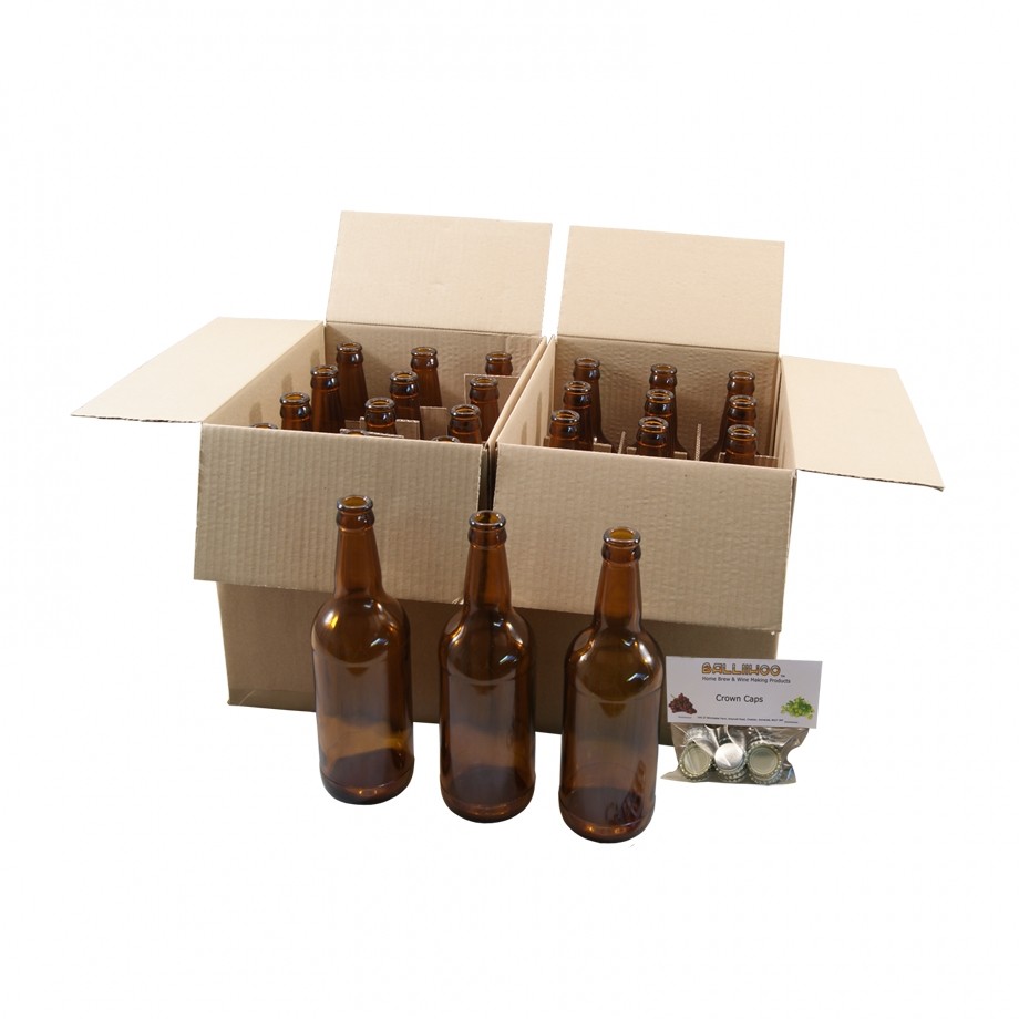 500ml Brown Glass Beer Bottles Box of 24 With Crown Caps Brewing Cidermaking