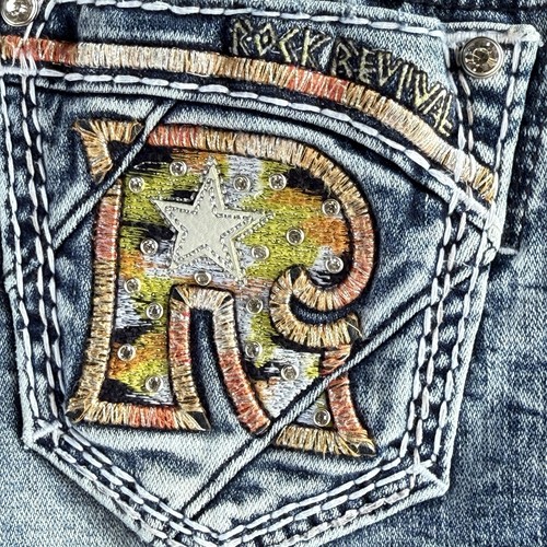 Rock Revival Jeans Womens 27x30 Burma Bootcut Blue Embellished Stretch Denim - Picture 3 of 23