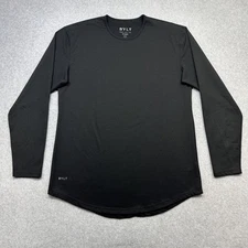 BYLT Shirt Mens Large Black Drop Cut Long Sleeve BYLT Blend Curved Hem Crew Neck