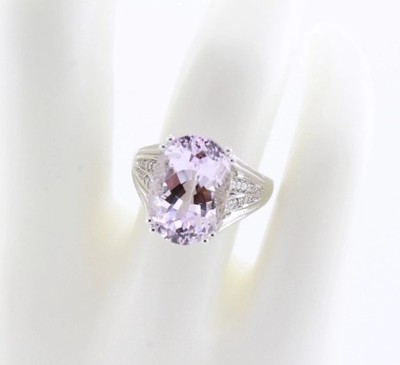 Vintage Kunzite and Diamond Cocktail Ring 10K White Gold Size 7 Statement Estate