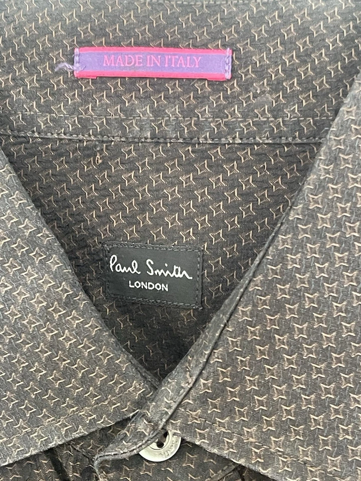 Paul Smith London 男式 16 码 1/2 纽扣衬衫棕色法国袖口 — 第 2/3 张图片