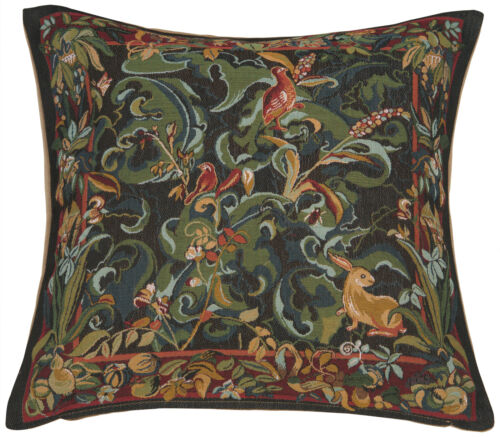 Throw Pillow Cover - Animals with Aristoloches Green - 19x19 in Tapestry Cushion