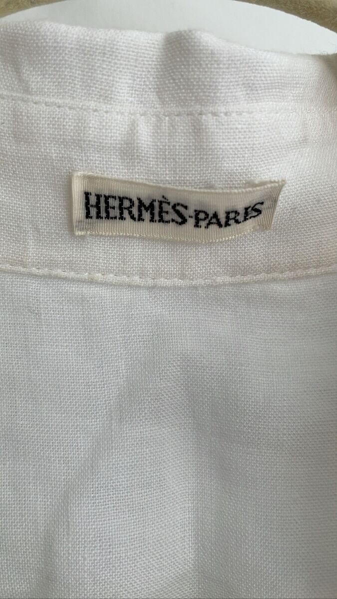 Hermes Paris Margiela Spring 1999 White Linen Vareuse Shirt Blouse