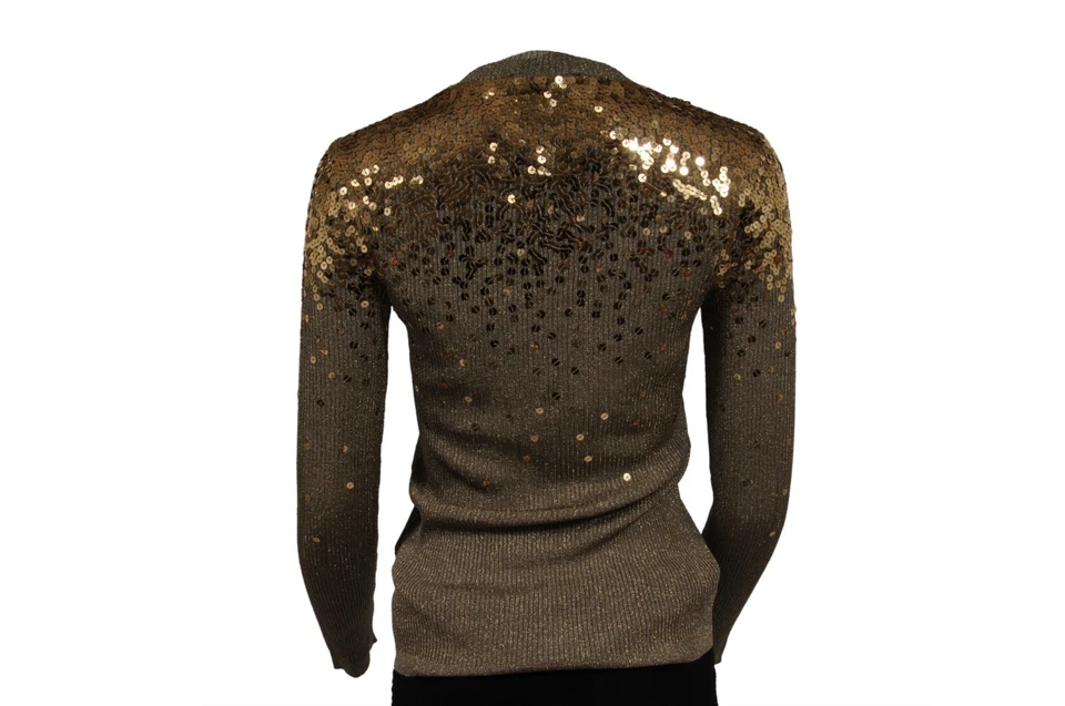Suéter Valentino Lentejuelas Metálicas Grande Dorado Viscosa Pullover Manga Larga Tejido Foto 2 de 4