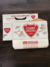 1960s Chief Oshkosh Wisconsin Beer 8 Pack Bottle Carrier NEVER USED! LOOK!!!!!!