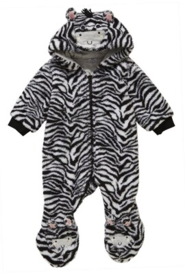 Baby Overall Einteiler mit Kapuze Wagenanzug Plüschanzug Winteranzug Zebra Gr 62
