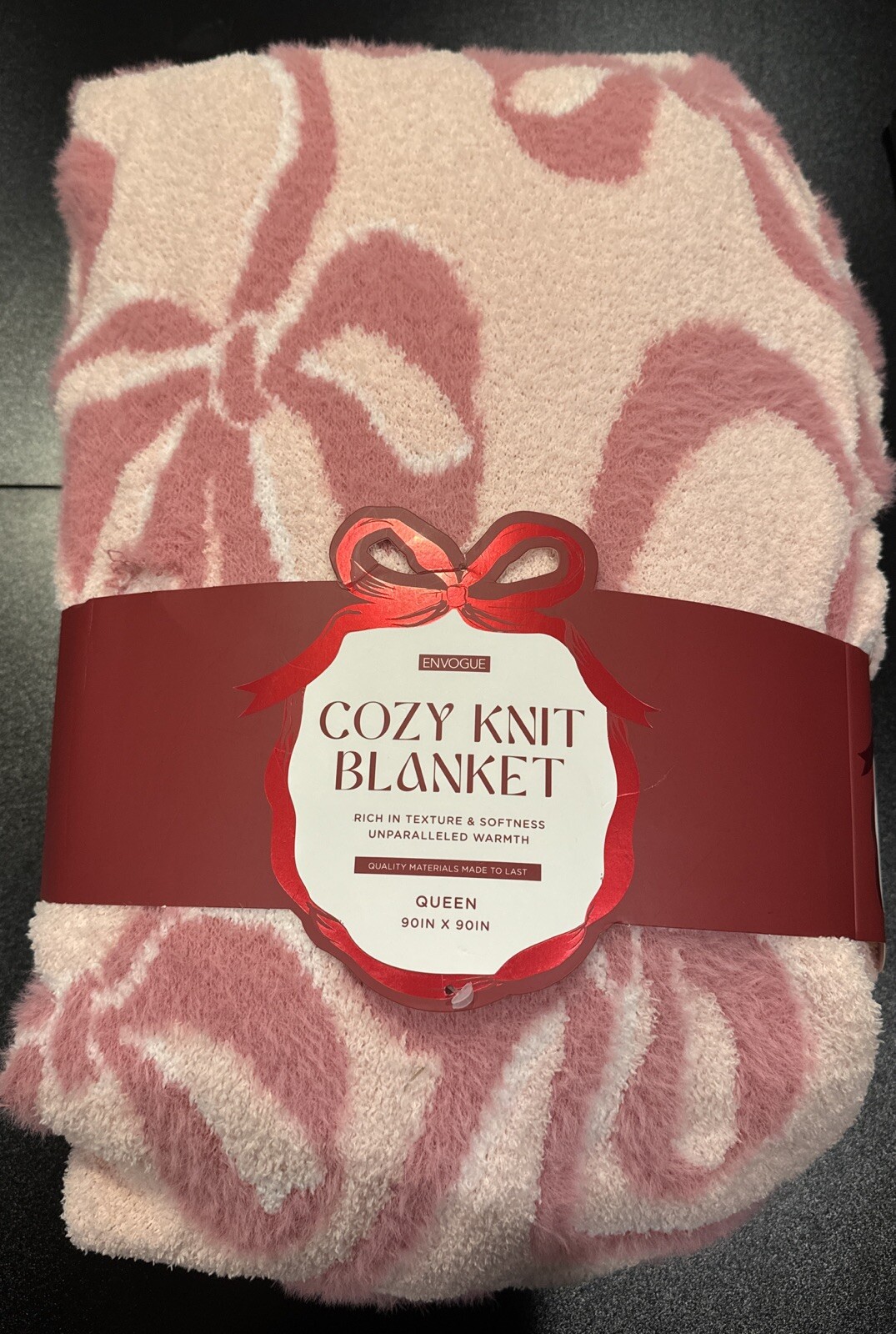 Envogue Cozy Knit Pink Bow Blanket Queen Size