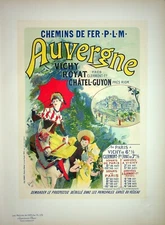 J. Cheret: Railways P.L.M: Auvergne, Original Lithograph Signed, 1899