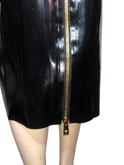 VERSACE Black Latex Zipped Dress with Medusa G Logo on Straps size 40 ITA