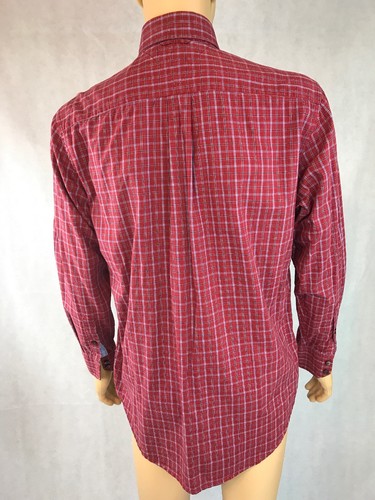 tommy hilfiger shirt men’s medium 80’s 2 Ply Fabric Red Plaid 100% Cotton Casual - Picture 6 of 10