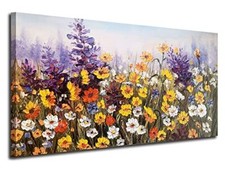 Flowers Wall Art Canvas Daisy Colorful 3d Textured 40"x20" Yellow Daisy Flower