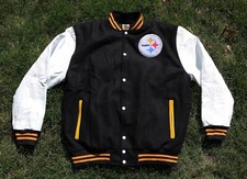 Pittsburgh Steelers Varsity Letterman  s Jacket, Wool w/ Cowhide Leather sleeves