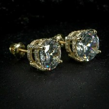 2.50Ct Round EF/VVS1 Moissanite Men's Unique Stud Earring 14K Yellow Gold Plated