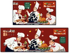 2 Piece Chef Kitchen Decor Rug Set Non-Slip Washable Kitchen Mats 17"x47" 17"...