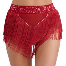 Womens Tassel Belly Dance Shorts Skirts Samba Fringe Latin Rumba Samba Tango