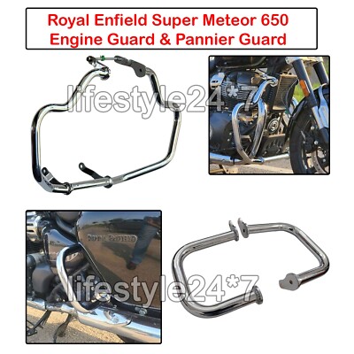 ''Engine Guard With Panniers Guards, Chrome'' For Royal Enfield Super Meteor 650