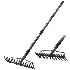 Garden Rake 63 Inch Long Handle Rake with 17 Tongs Heavy Duty Metal Bow Rake ...