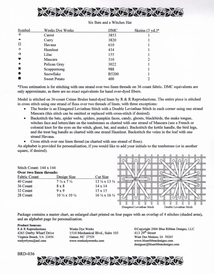 Six Cats and a Witches Hat Cross Stitch Embroidery Pattern Blue Ribbon Designs - Image 3 of 3