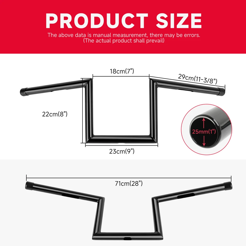 For Kawasaki Vulcan 900 1500 Black Motorcycle Z-Bar Handlebar 1" Drag Bars 25mm - Image 2 of 4