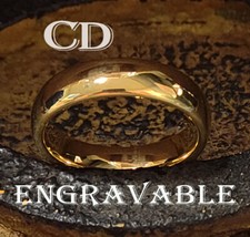 Personalized Men's Real Gold Tungsten Wedding Ring Dome Band 14k Gold Coated