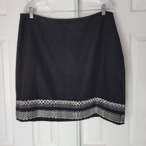Boden Skirt 14 Black Wool Blend Embroidered Lined Side Zipper A-Line - 第 1/6 張圖片