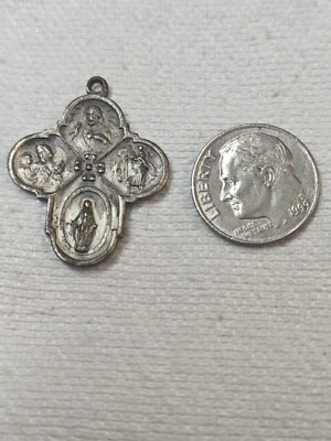 Vintage Catholic 4 Way Cross Silver Tone Religious Medal | eBay