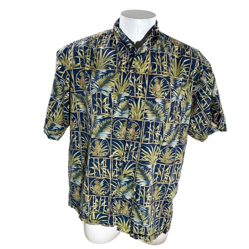 Cooke Street Hawaiian Shirt 2XL Floral Pineapples Bamboo Frames Leaves Blue - Picture 2 of 7