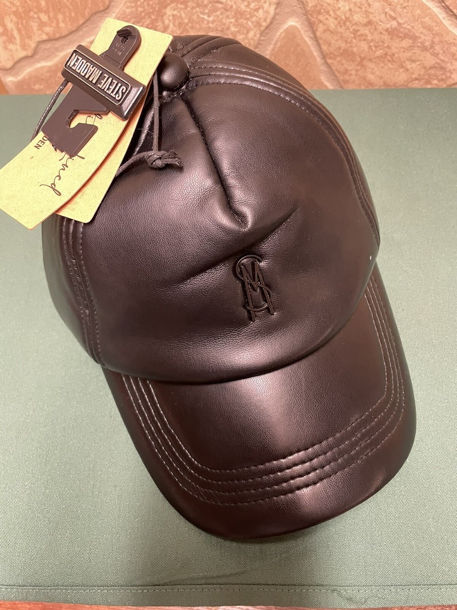 Steve Madden Black Baseball Cap Faux Leather Hat Satin Lined