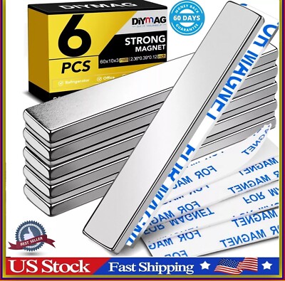 Strong Magnet Strips Heavy Duty - Rare Earth Magnets with Adhesive - Pack of 6