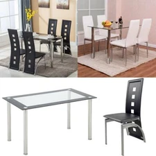 5 Piece Dining Set Glass Table and 4 Chairs Kitchen Breakfast Furniture New