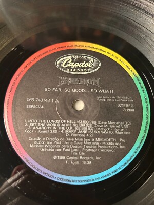 Megadeth So Far So Good So What Vinyl lp 1988 Brazil Heavy