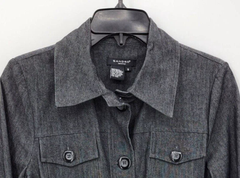 Sandro 夹克女式小号黑色水洗牛仔棉弹力腰带纽扣 — 第 3/4 张图片