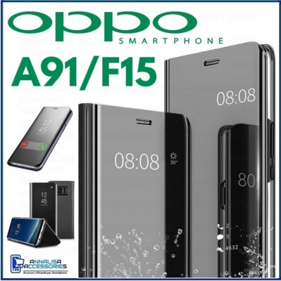 Cover Flip For Oppo A91 Oppo F15 Case Book Clear View 360° Black
